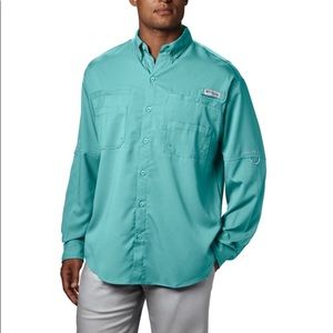 Columbia PFG Omni-Shade 40 PF sun protection Long Sleeve Aqua Shirt Size Large